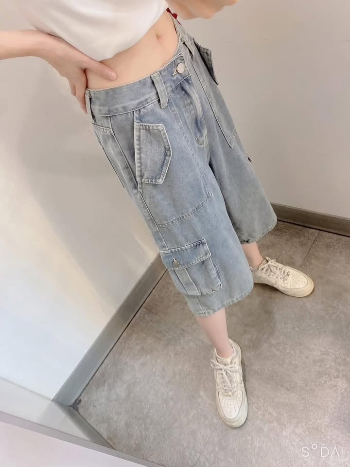 多口袋七分牛仔長褲 - Image 7