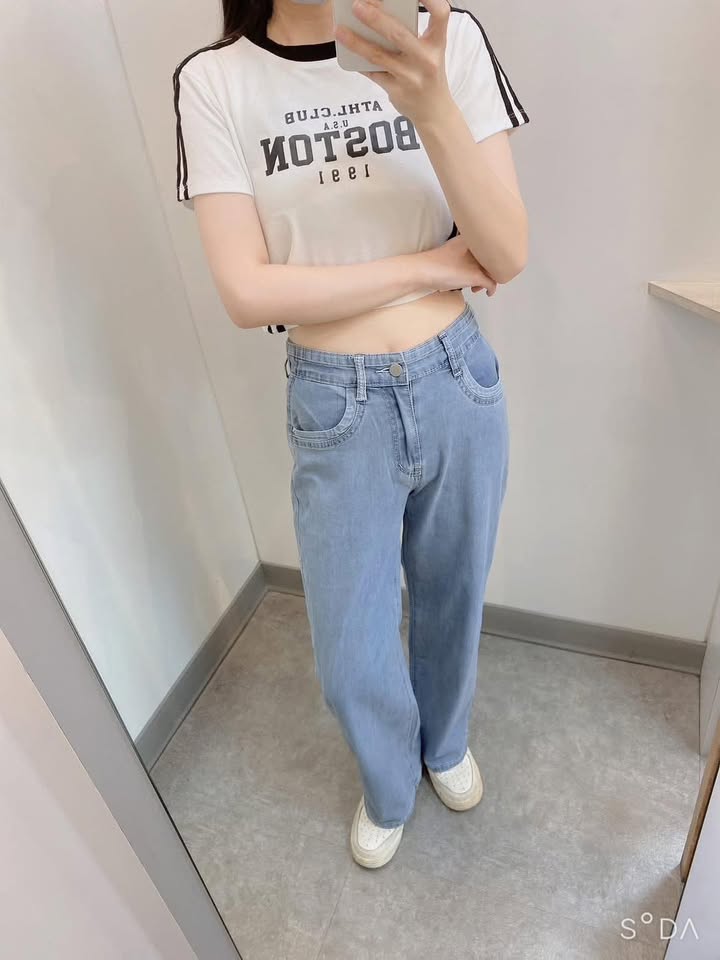 高腰透氣牛仔薄寬褲 - Image 4