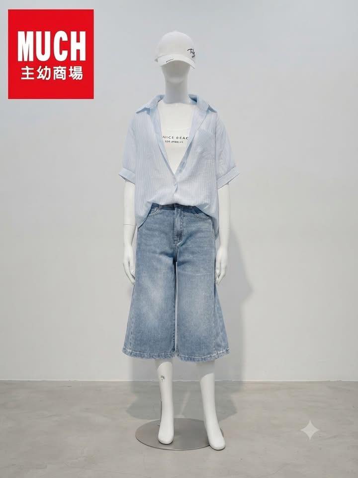 韓系假兩件層次感透膚條紋襯衫+字母背心兩件式 - Image 3