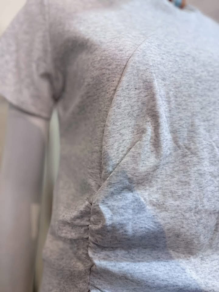 韓系不對稱交疊抽繩修身短袖上衣 - Image 5