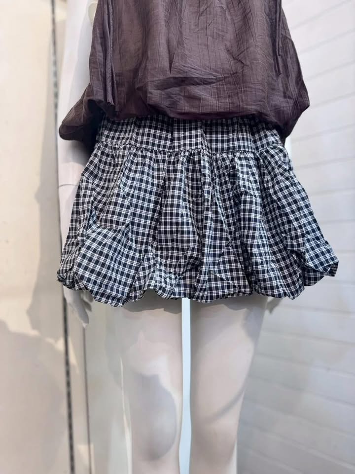 韓系格紋澎澎蛋糕荷葉褲裙 - Image 4