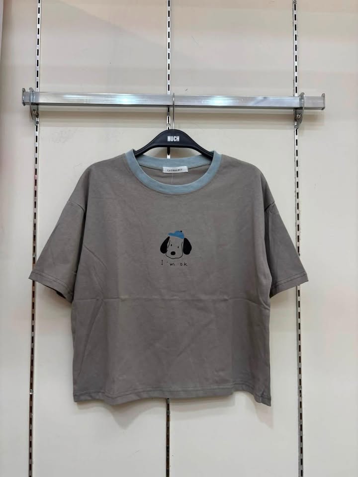I’m OK小狗撞色領寬鬆短袖T - Image 10