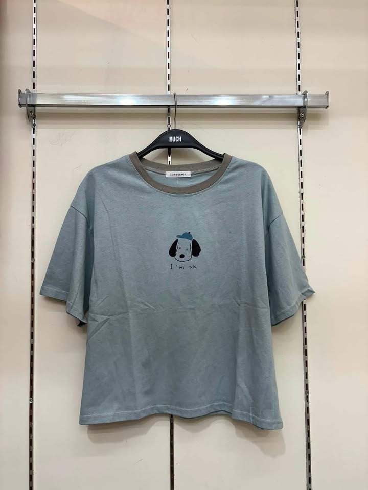 I’m OK小狗撞色領寬鬆短袖T - Image 11