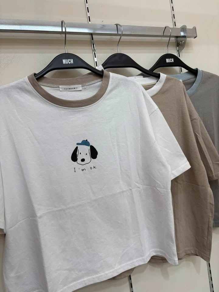 I’m OK小狗撞色領寬鬆短袖T - Image 4