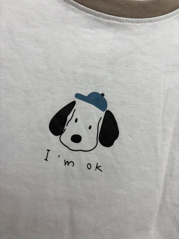 I’m OK小狗撞色領寬鬆短袖T - Image 5