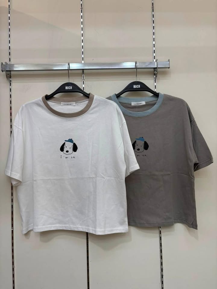 I’m OK小狗撞色領寬鬆短袖T - Image 6