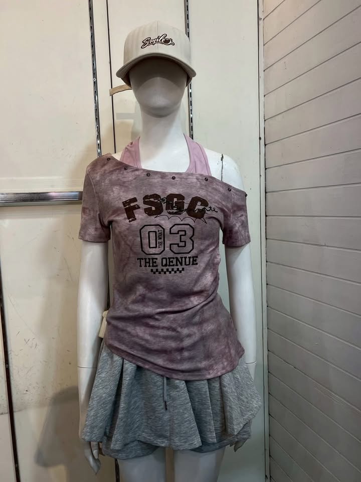 美式復古洗染露肩T恤 - Image 3