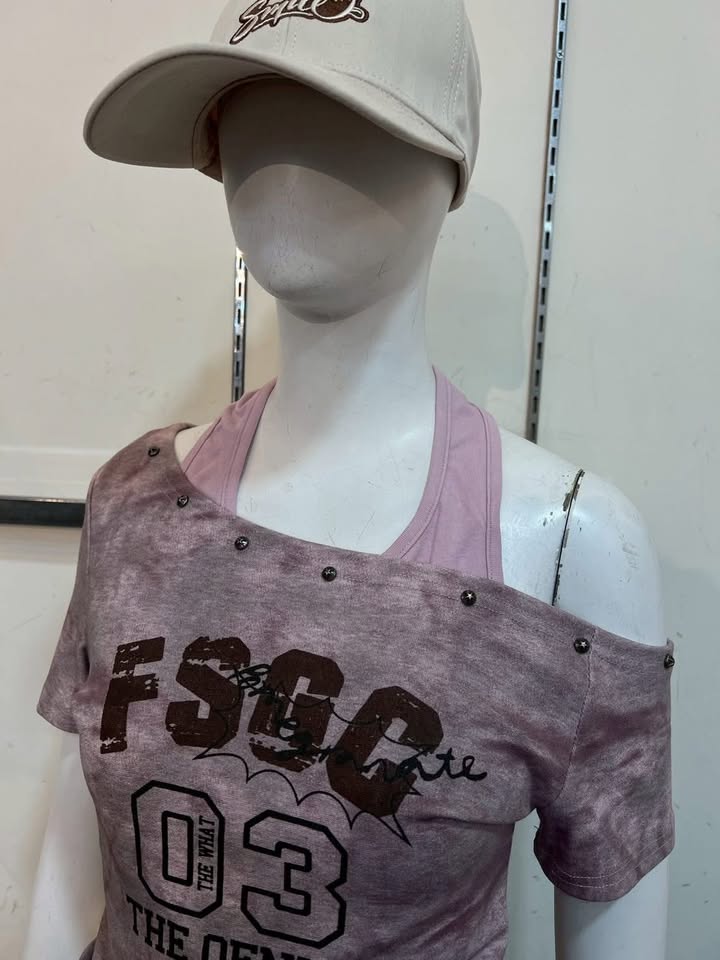 美式復古洗染露肩T恤 - Image 4