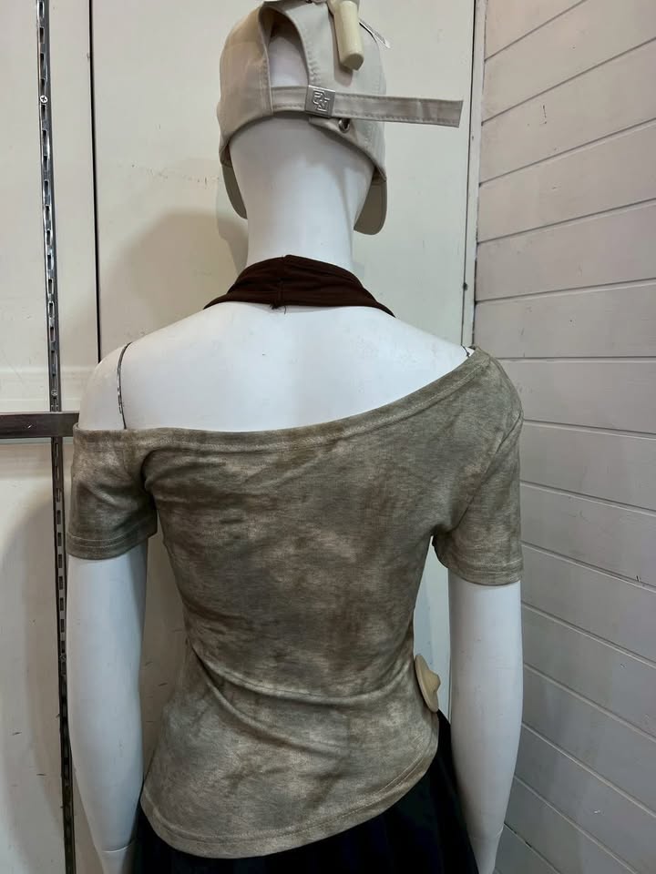 美式復古洗染露肩T恤 - Image 6