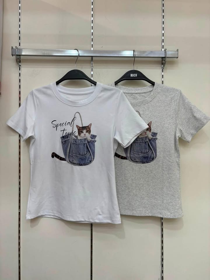 牛仔包貓咪印花短袖T - Image 10