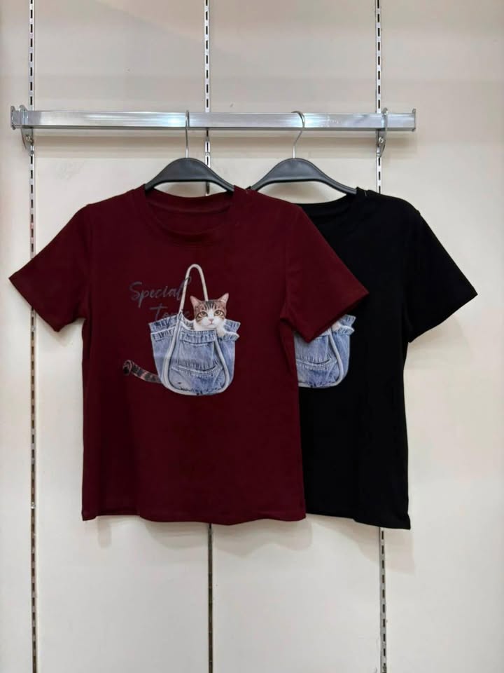 牛仔包貓咪印花短袖T - Image 11