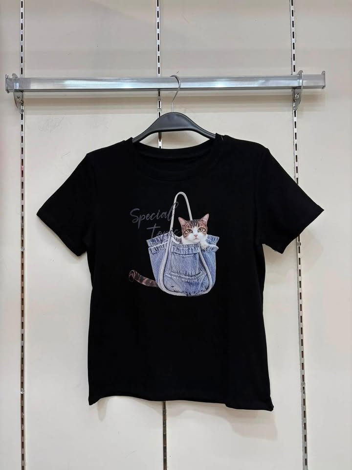 牛仔包貓咪印花短袖T - Image 8