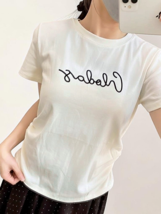 側抓皺刺繡短袖上衣