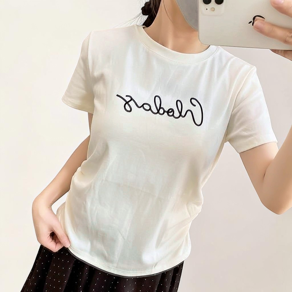側抓皺刺繡短袖上衣