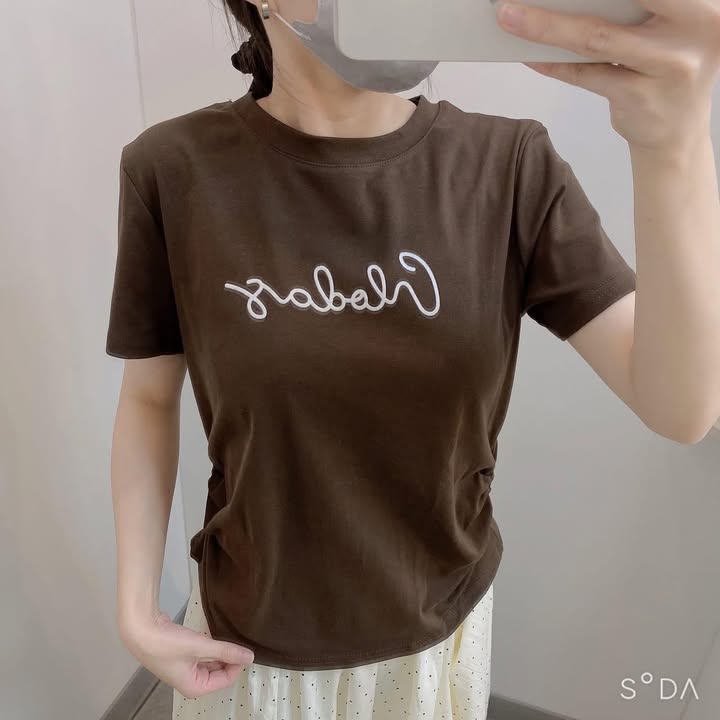 側抓皺刺繡短袖上衣 - Image 7
