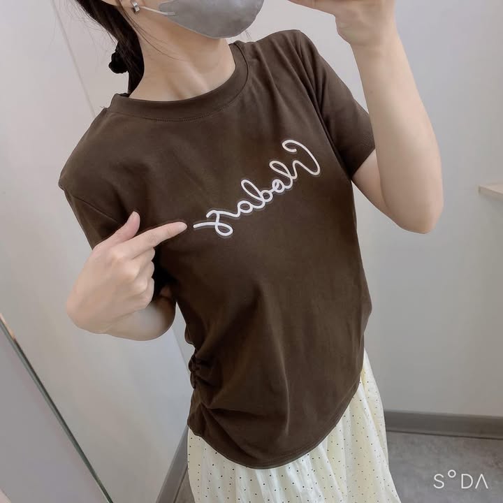 側抓皺刺繡短袖上衣 - Image 8