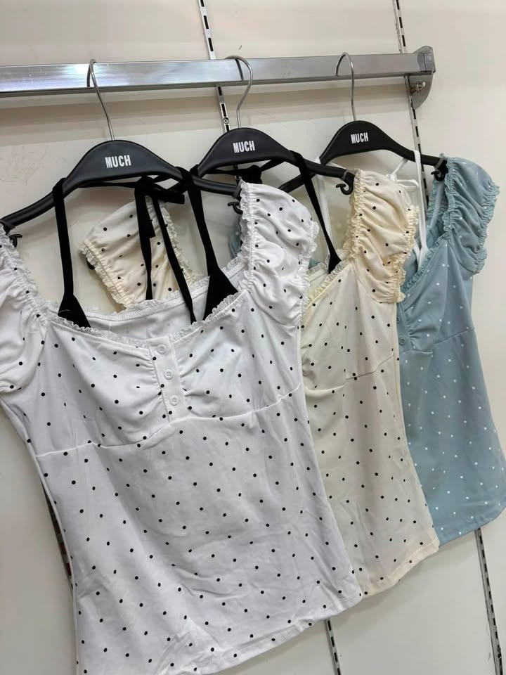 法式點點美背綁帶上衣 - Image 4