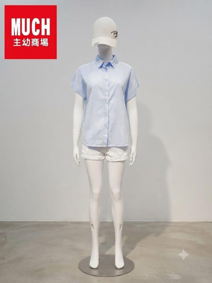 日系寬鬆微文青微皺感落肩短袖襯衫上衣 - Image 4