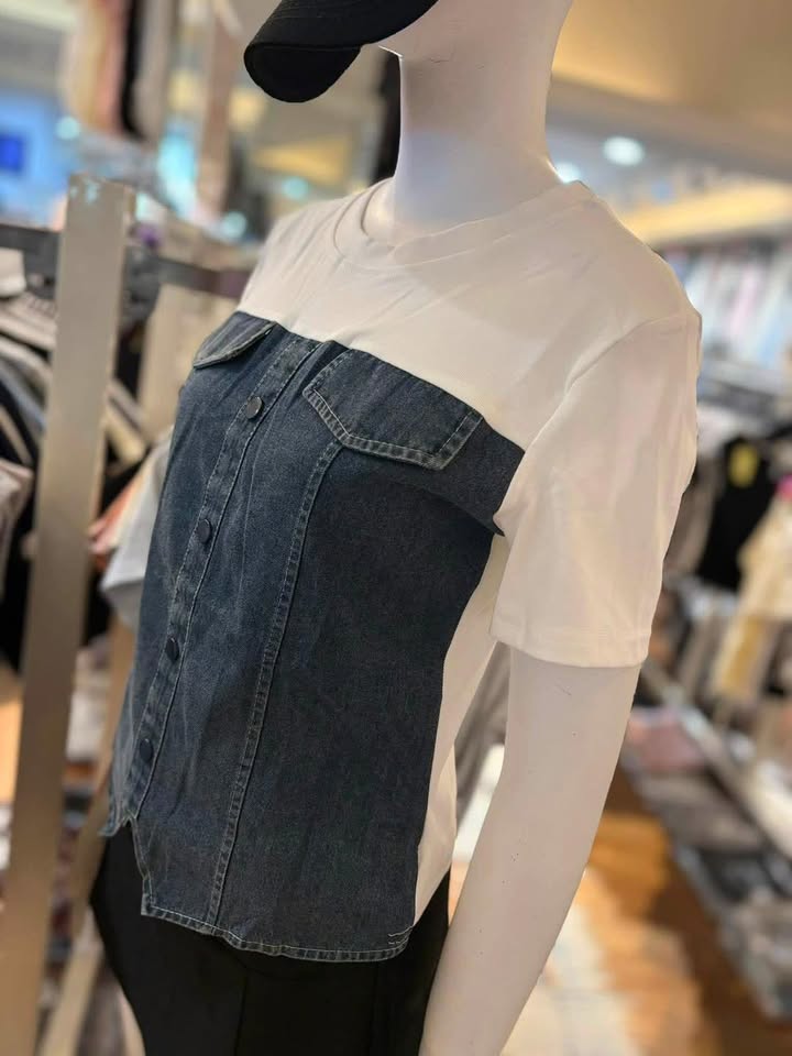 假兩件牛仔拼接造型上衣 - Image 10