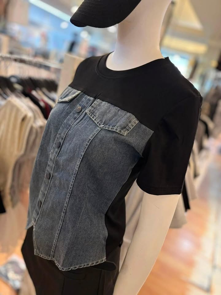 假兩件牛仔拼接造型上衣 - Image 12