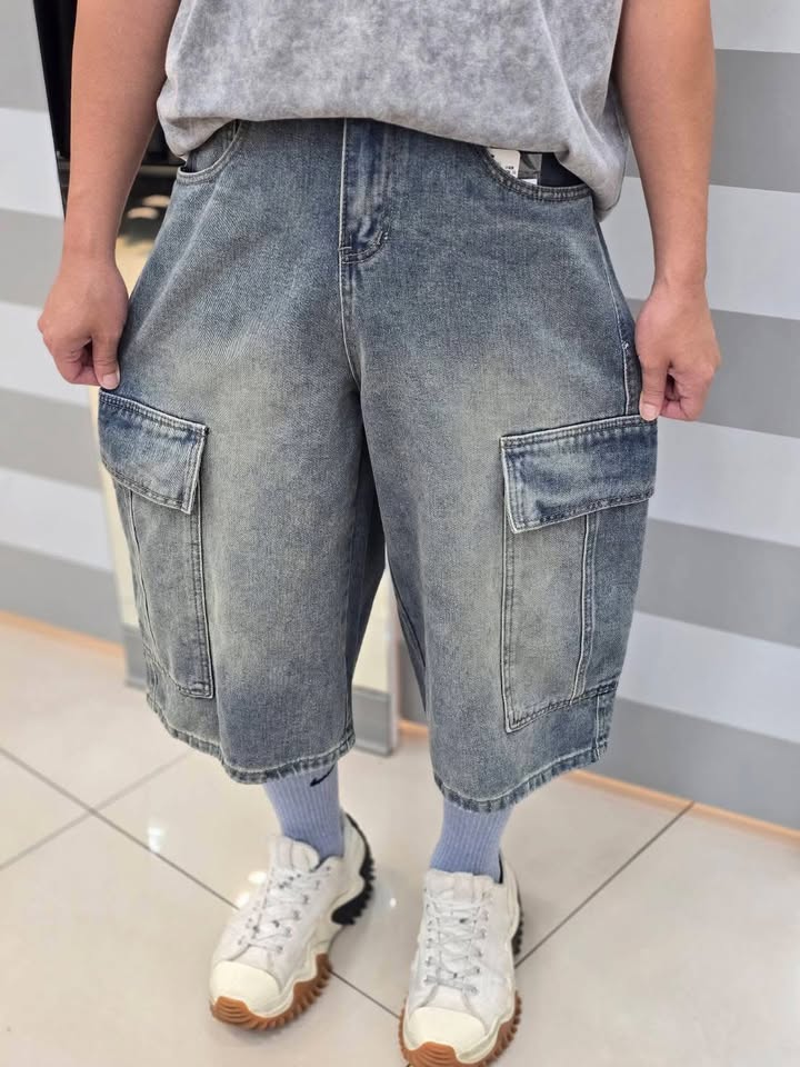 機能七分牛仔工裝褲 - Image 6