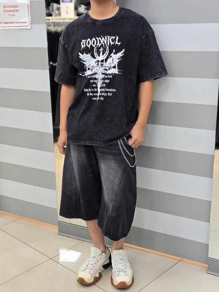 寬版水洗重磅印花 T 恤