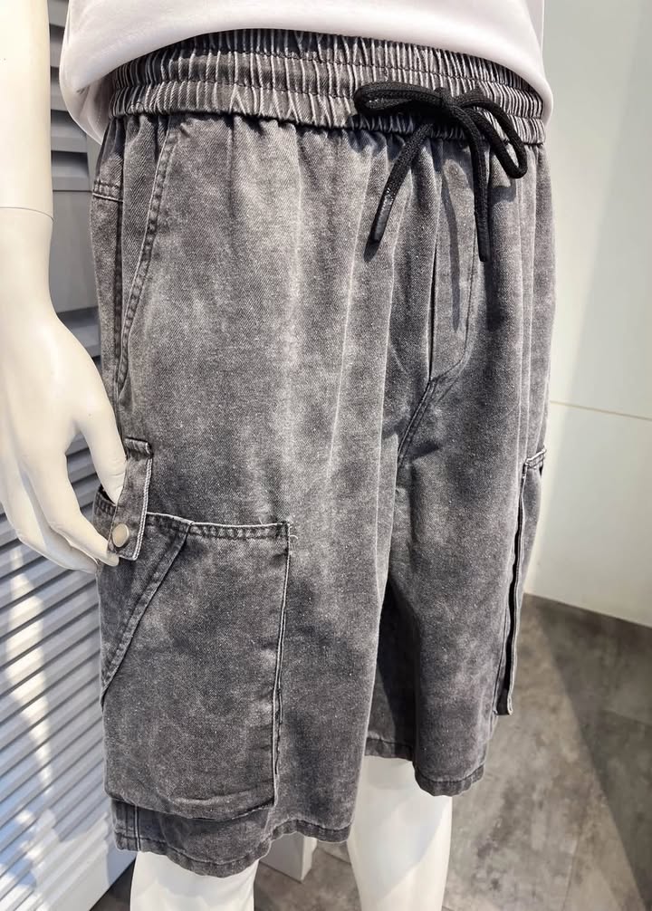水洗工裝口袋牛仔短褲 - Image 3